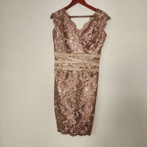 Tadashi Shoji Rose Gold Sequin Midi Cocktail Dress